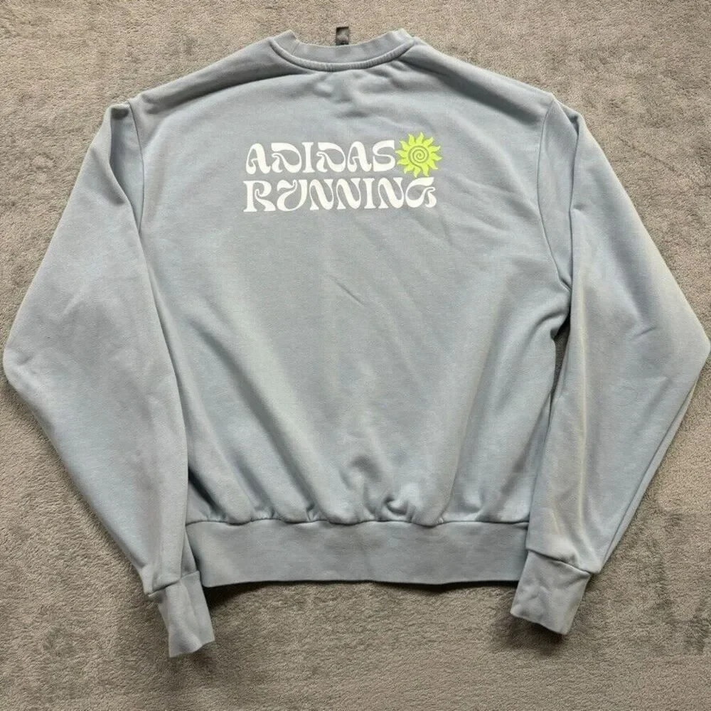 Adidas Sweatshirt Unisex Sky Blue Large Crew Neck Running Gym Fitness Workout
